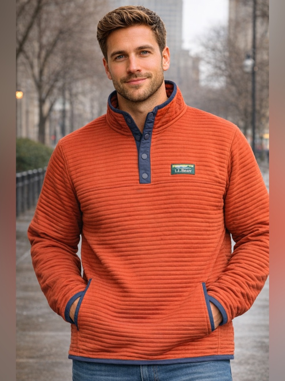 L.L Bean textured pullover 1/4 zip sweatshirt sz L mens